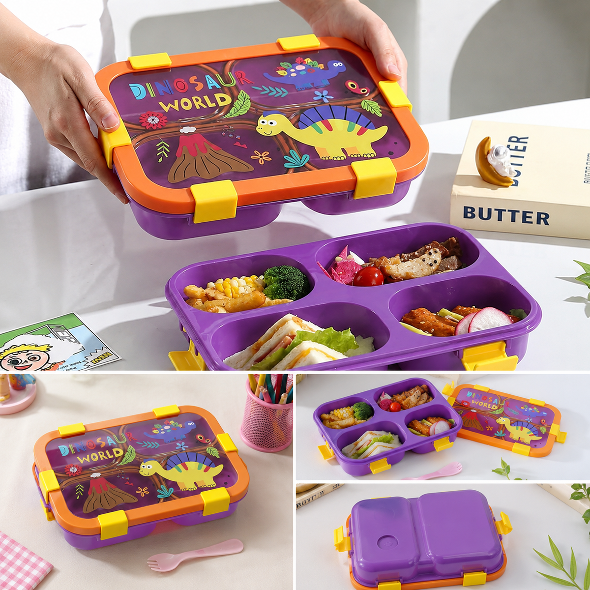 4 Compartments Dino Lunch Box