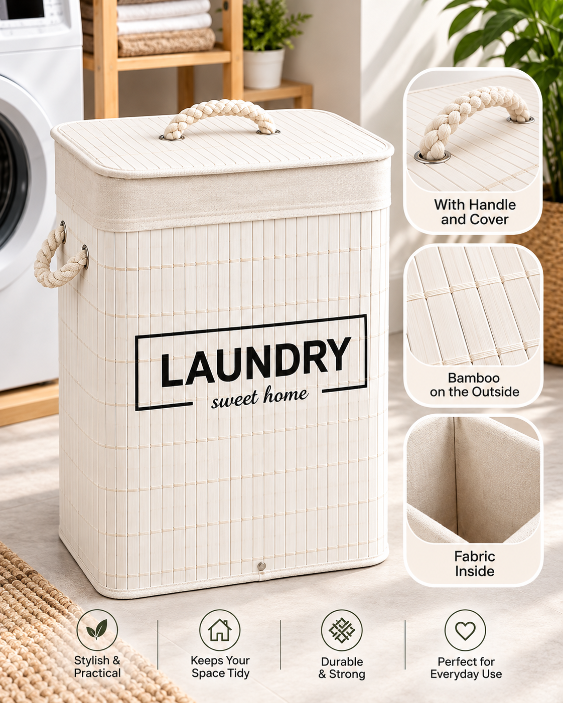 Laundry Basket Bamboo Rectangular