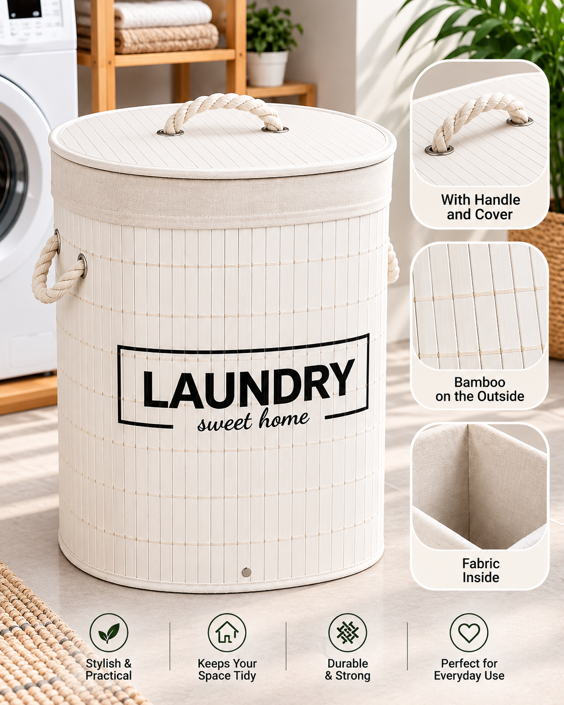 Laundry Basket Bamboo Round