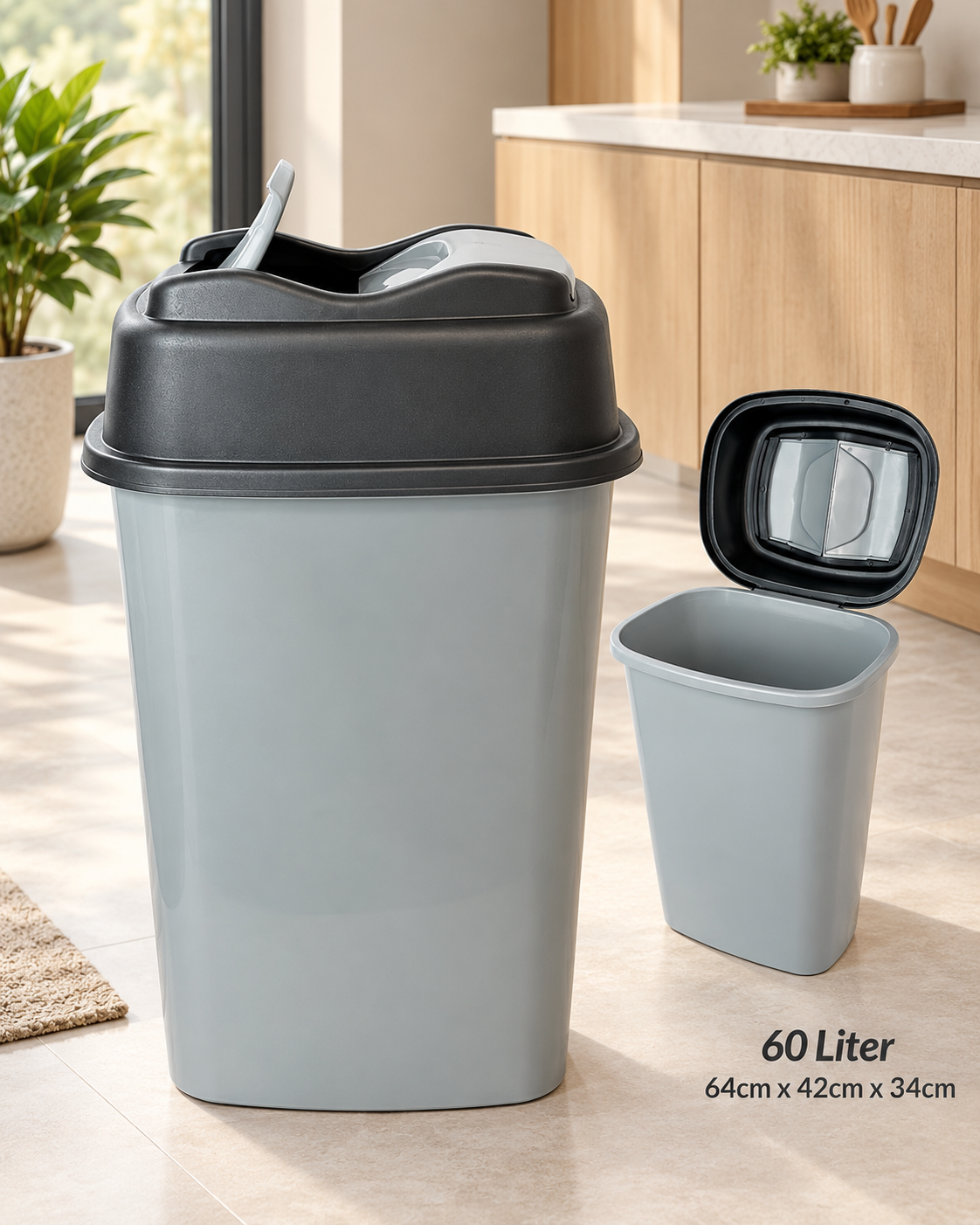 60L Plastic Trash Bin
