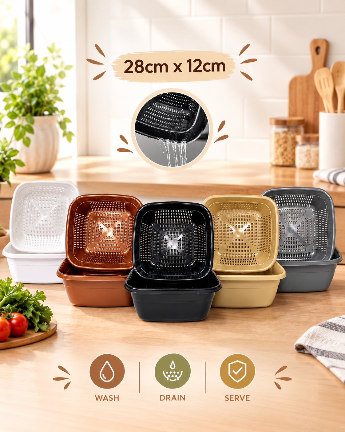Square Plastic Bowl With Colander