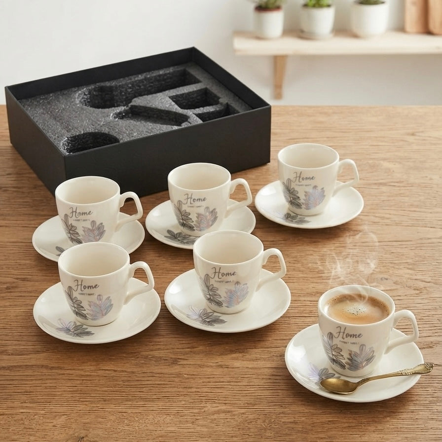 6PCS Coffee Cups with Plates - Leaves
