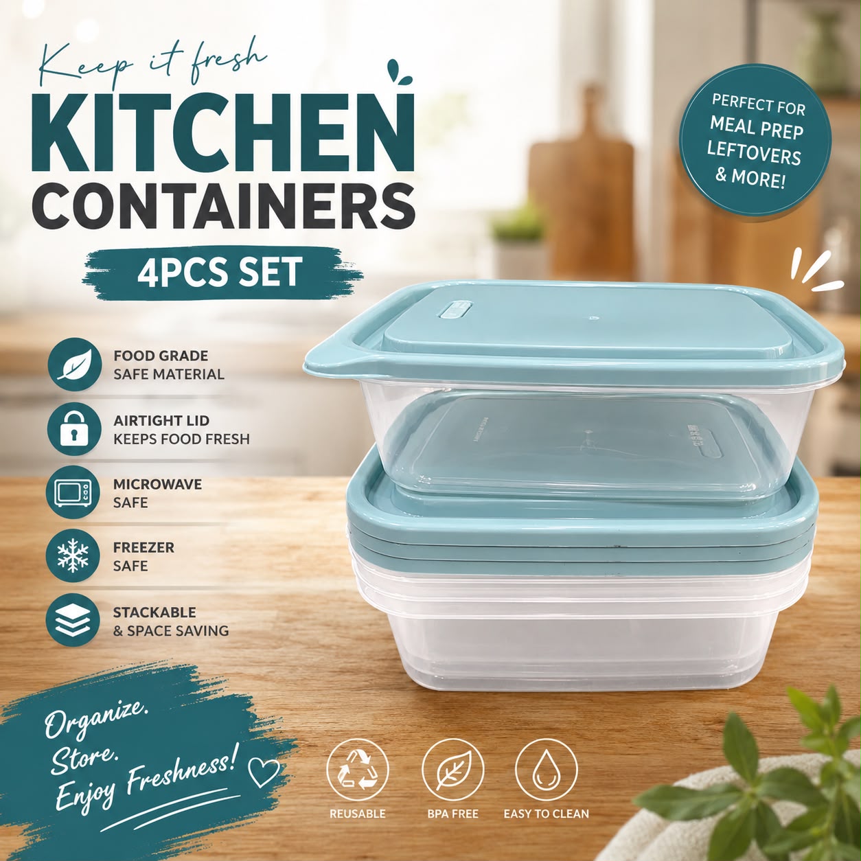 4PCS Rectangle Plastic Containers