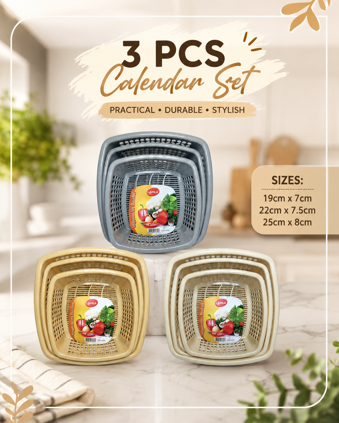 3PCS Square Colander Set