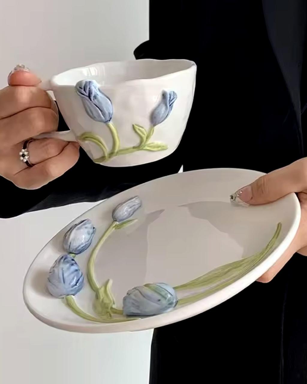 3D Tulip Ceramic Mug & Saucer Set 260ml