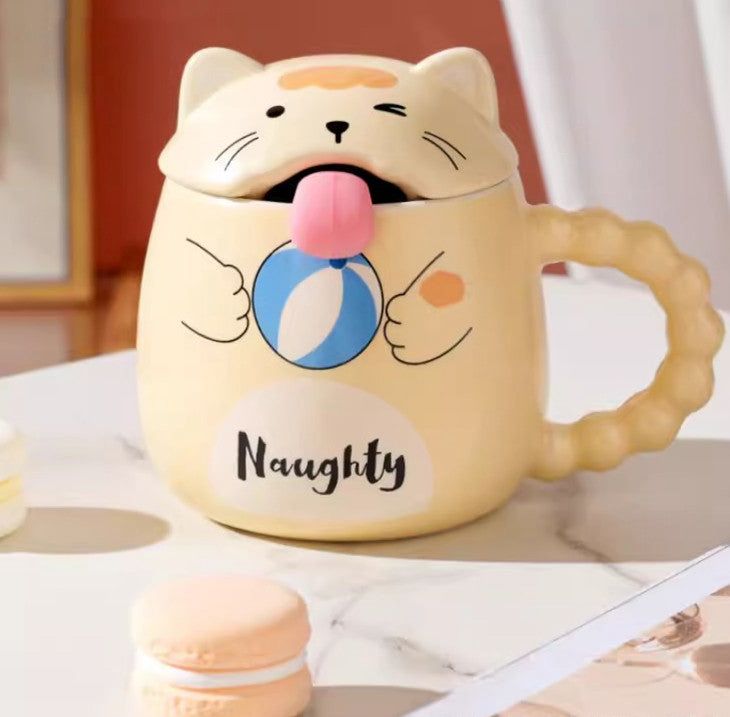 Cat ceramic mug with a lid