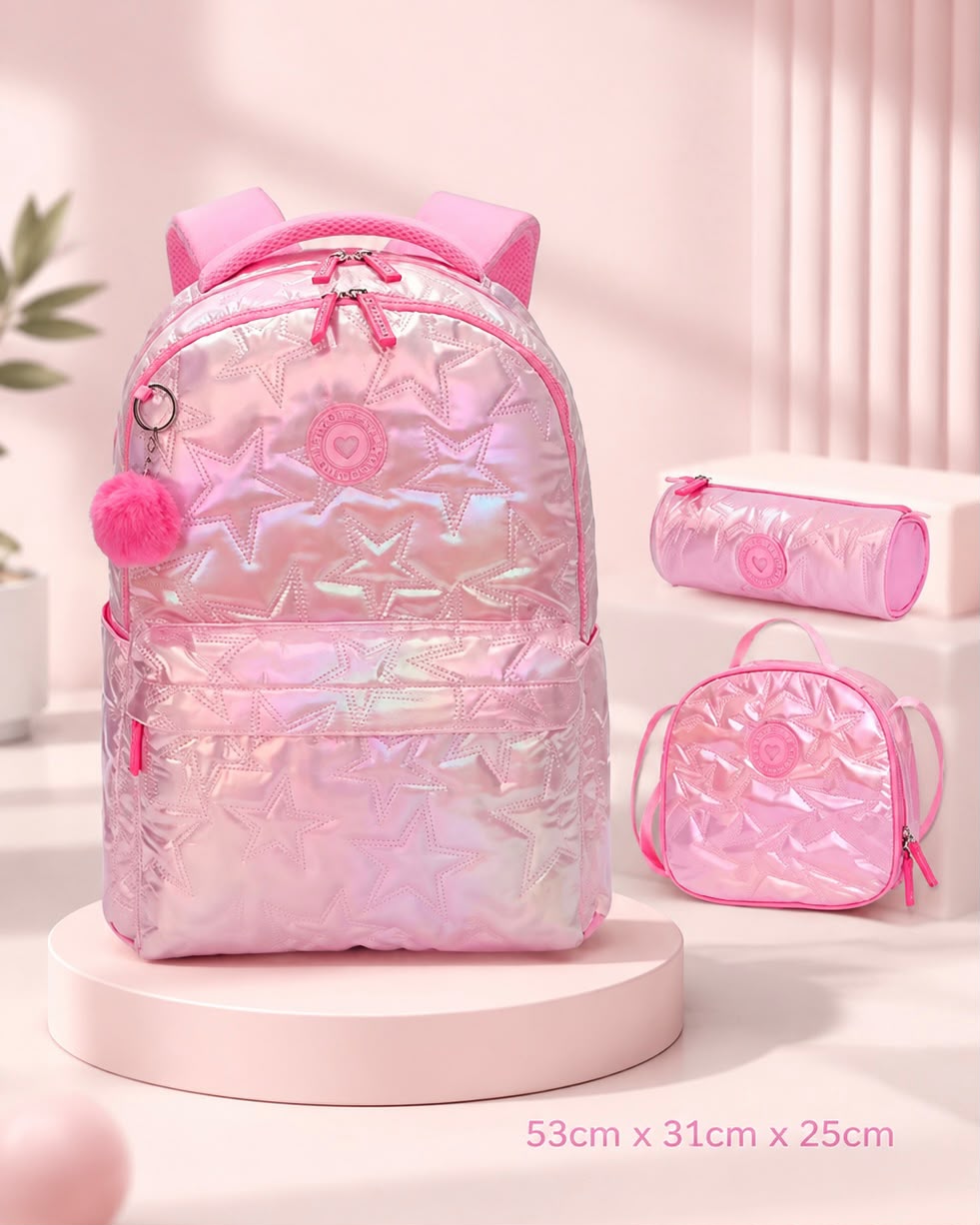 3PCS Pink Stars Backpack Set