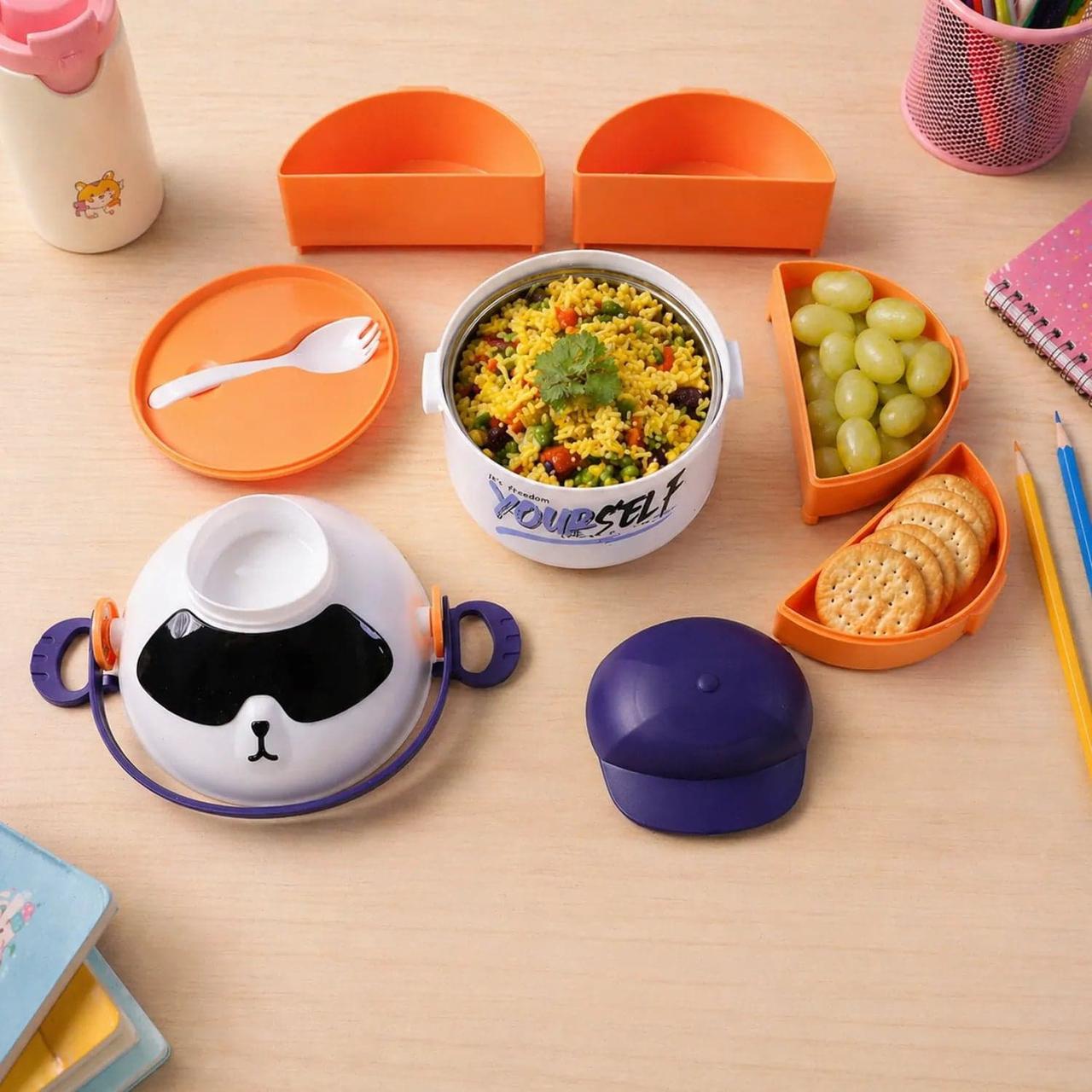 Cartoon Double Layer Lunch Box with Handle for Kids