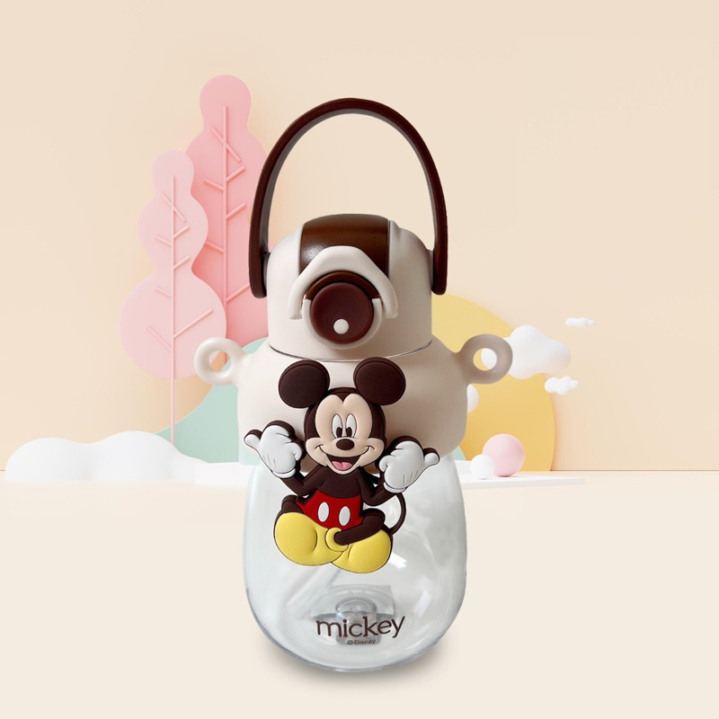 Clear children's water bottle featuring a 3D Mickey Mouse figure