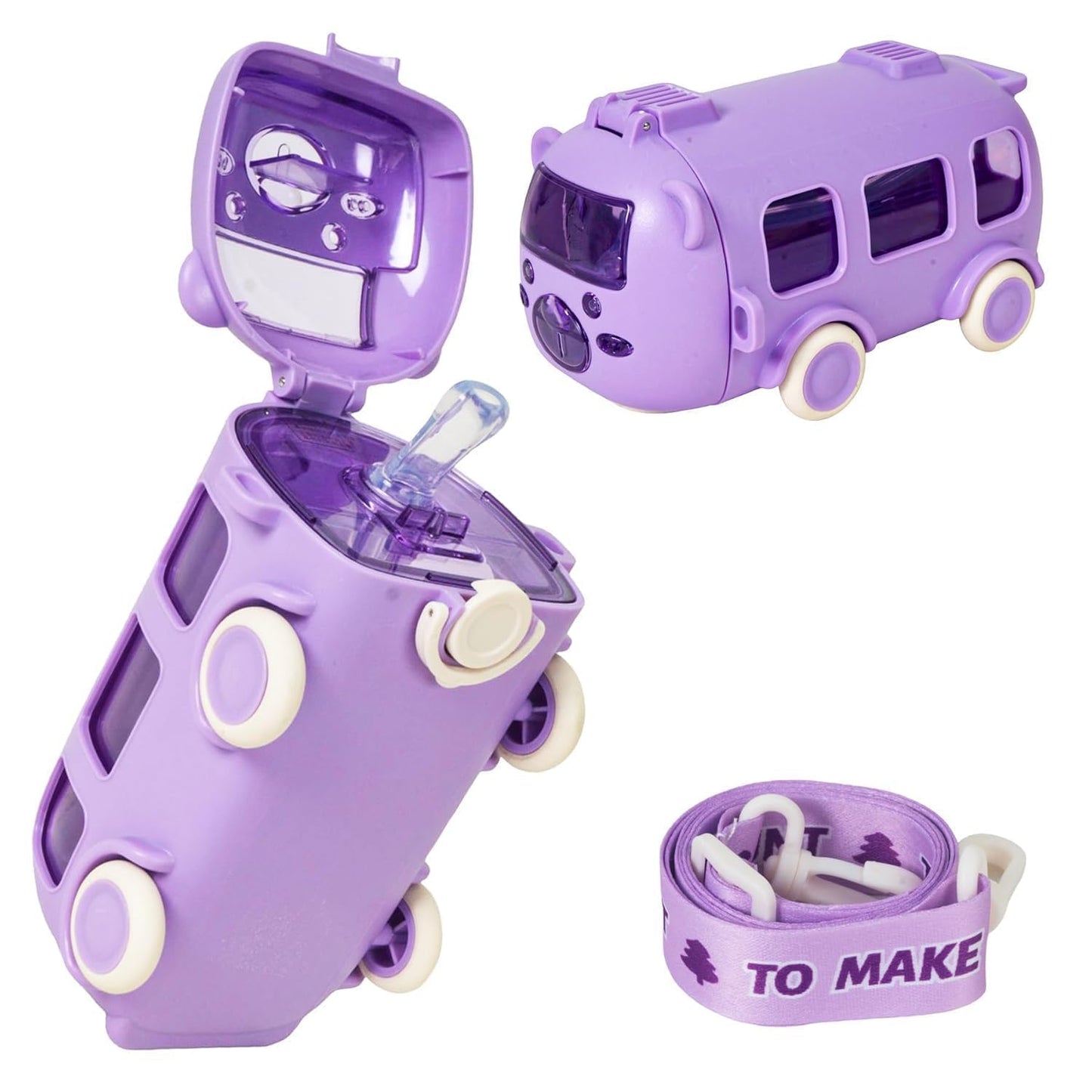 Bus Shaped Water Bottle with Moving Wheels