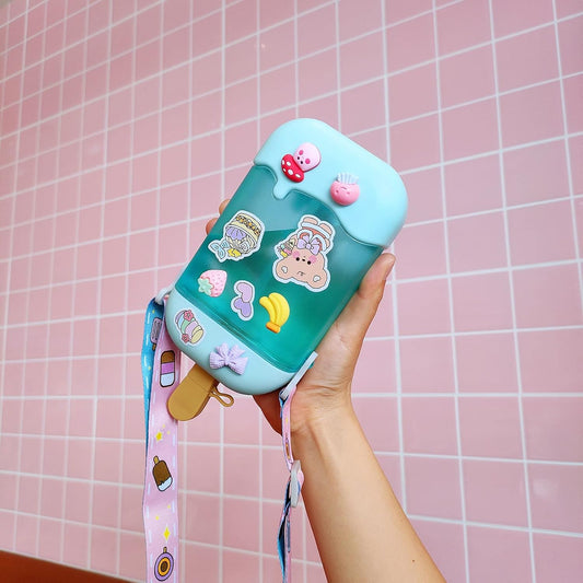 Cute Ice Cream Plastic Bottles With Straw