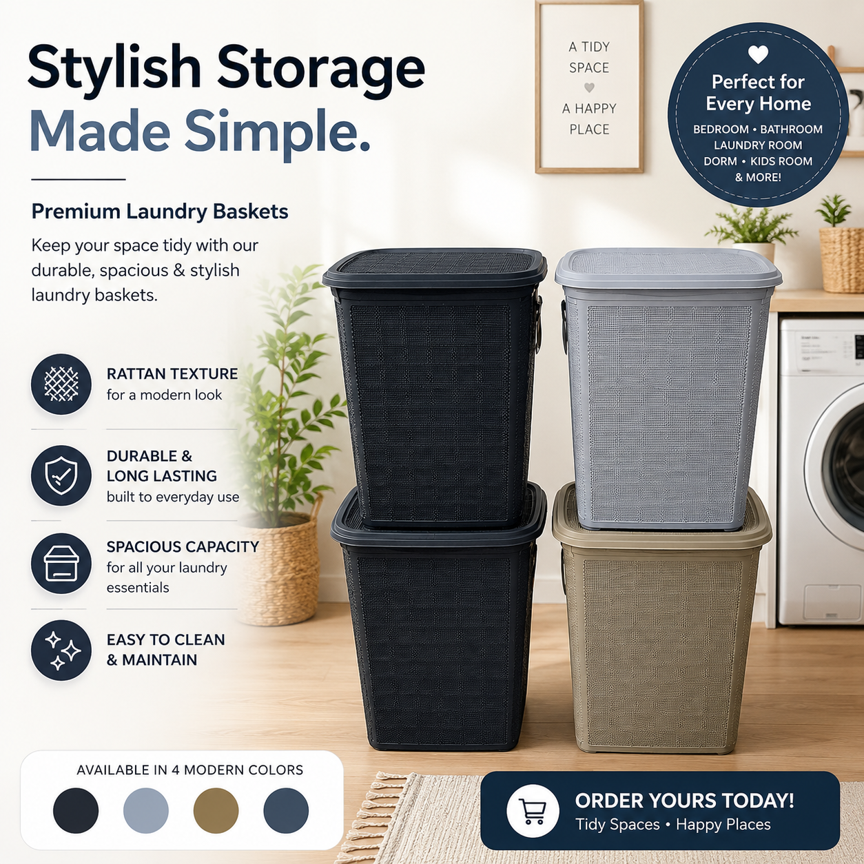 Stylish Plastic Laundry Basket With acover