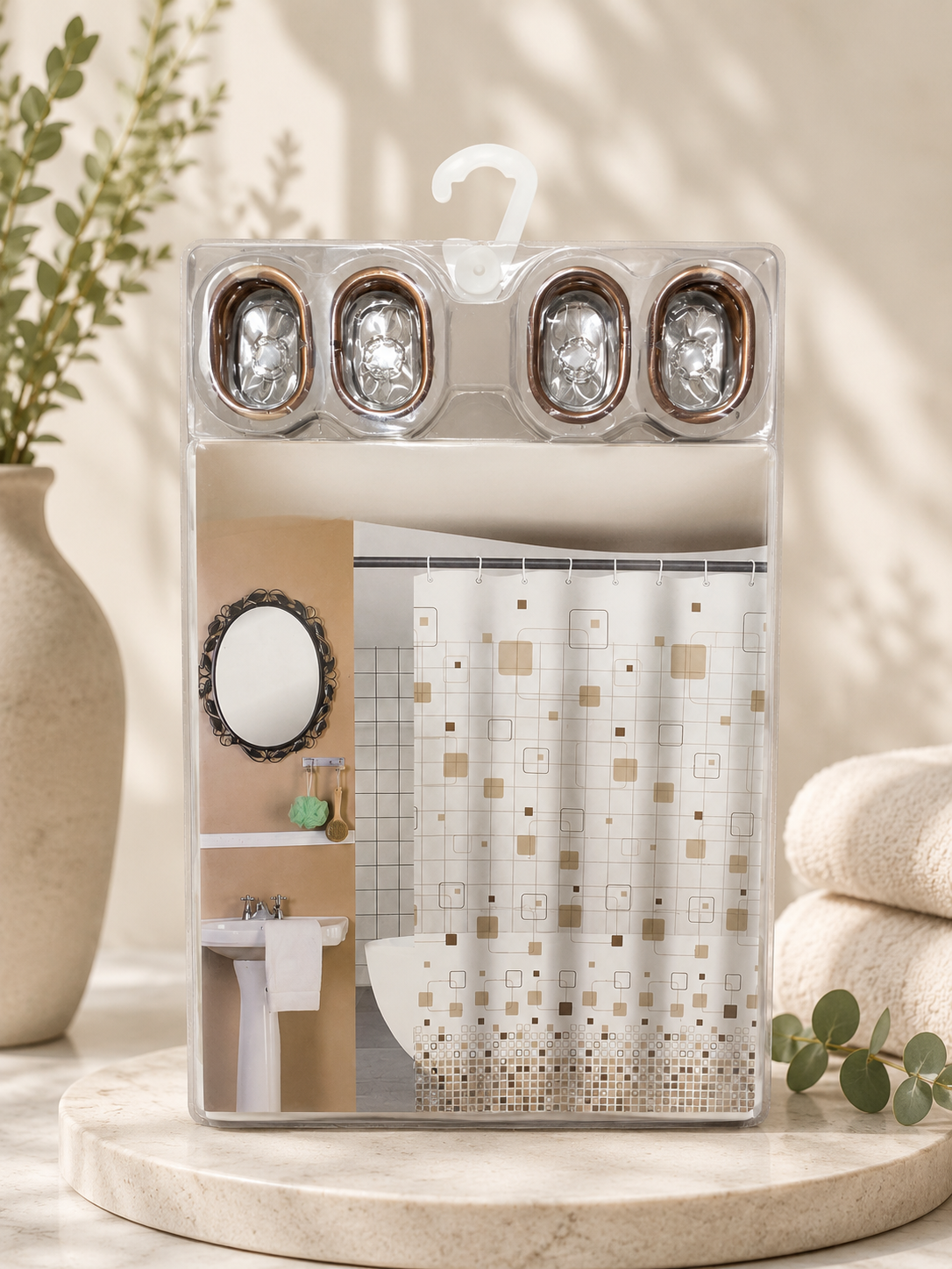 Phoenix Bathroom Curtain - Squares Design