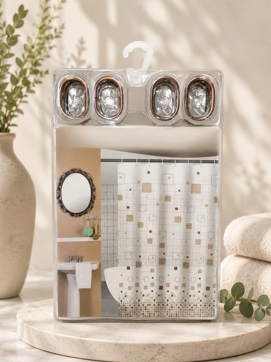 Phoenix Bathroom Curtain - Squares Design