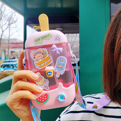 Cute Ice Cream Plastic Bottles With Straw