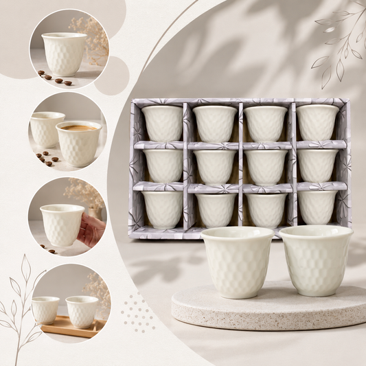 12PCS White Coffee Cups - Squares Pattern