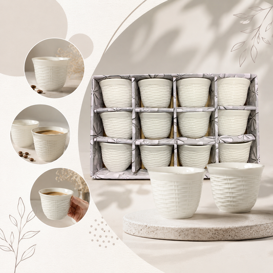 12PCS White Coffee Cups - Rattan Pattern