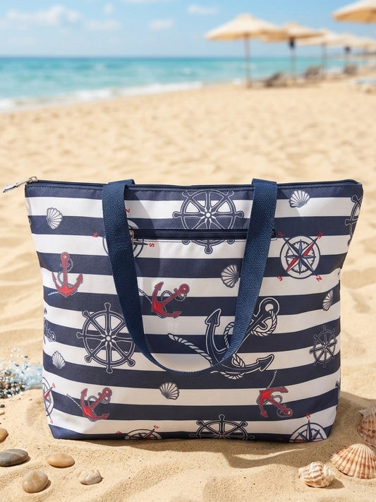 Beach Bag Navy Stripped with Anchor