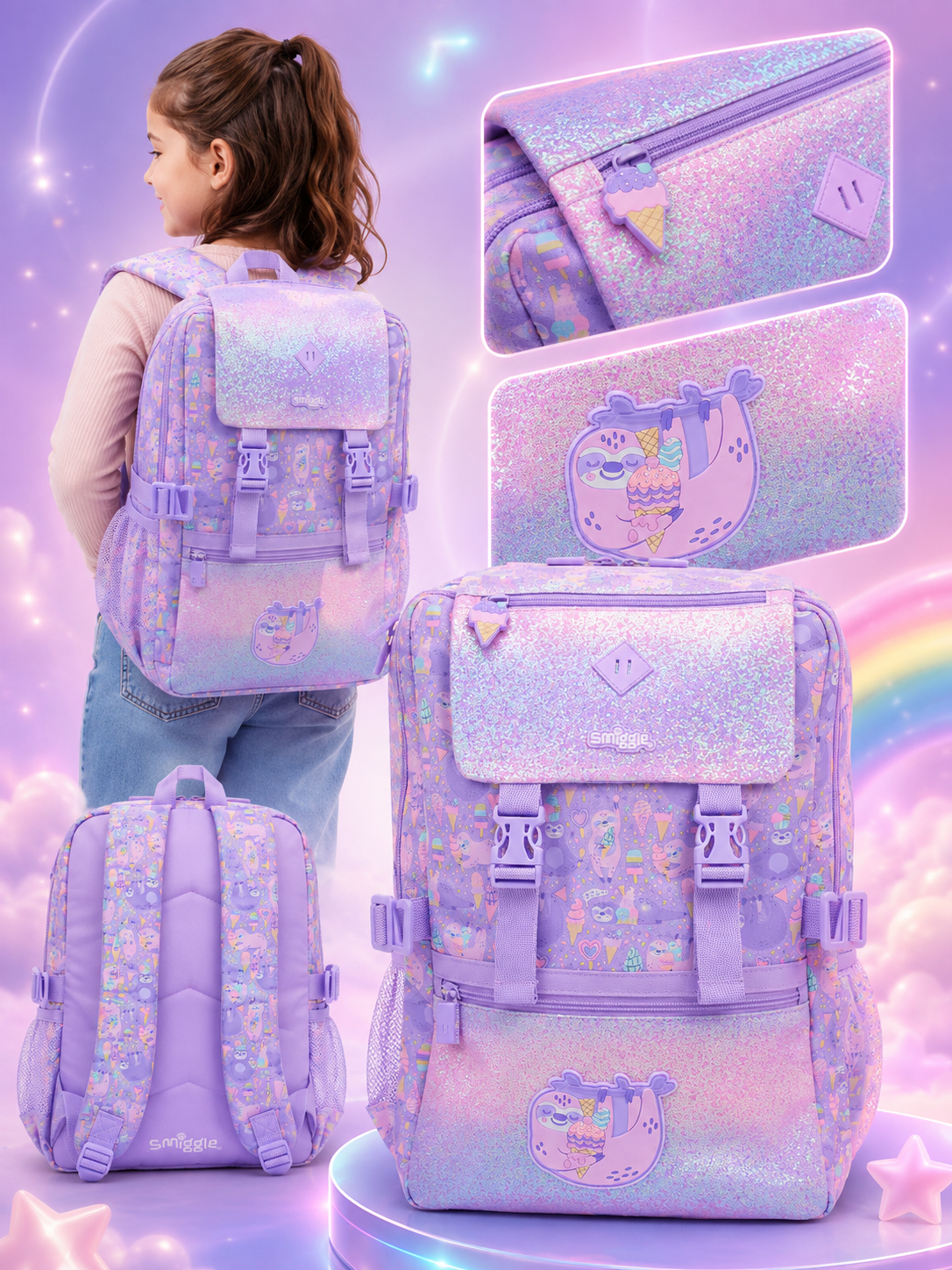 Smiggle Lilac Super Charge Foldover Backpack
