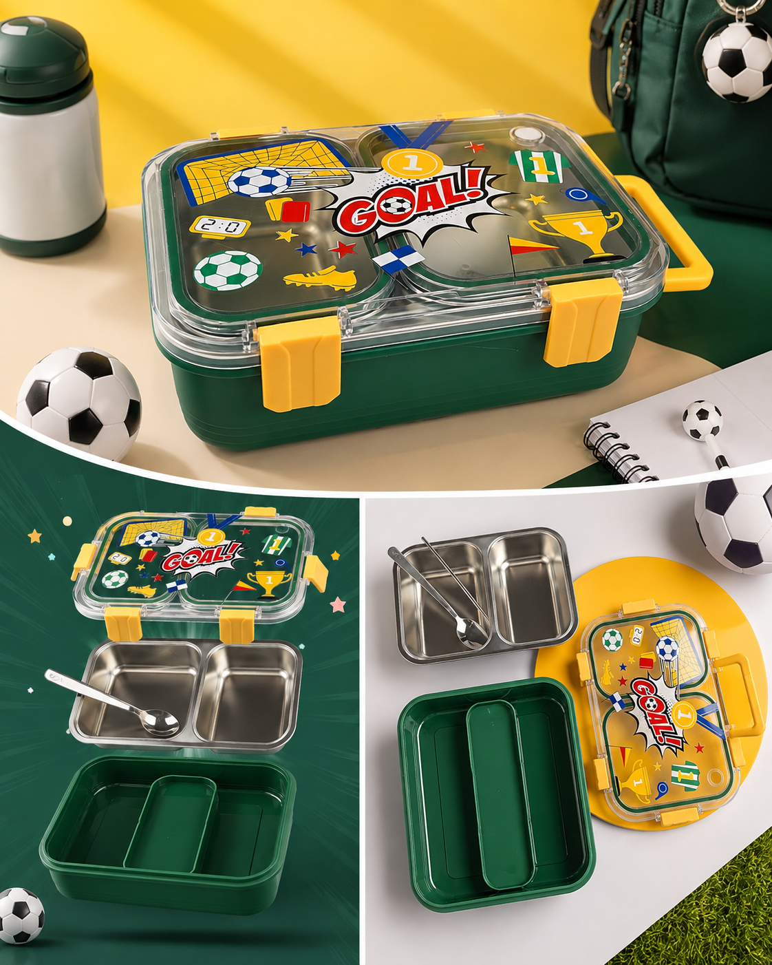 Football Goal 700ml Lunch Box Green