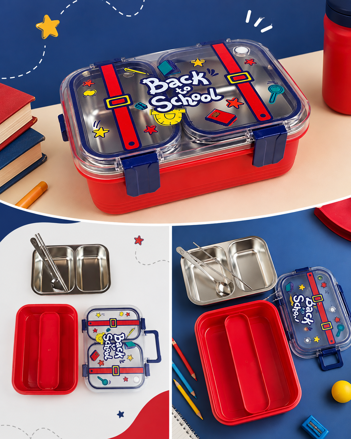Back to school 700ml Lunch Box Red