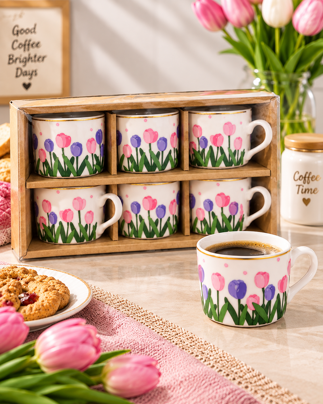 6PCS Tulip Patterned Small Size mugs