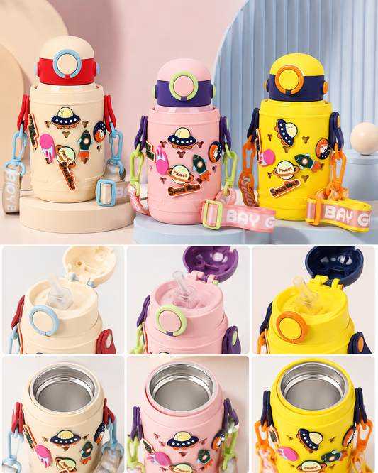 500ml stainless steel bottle with silicone sleeve and customizable decorative pins