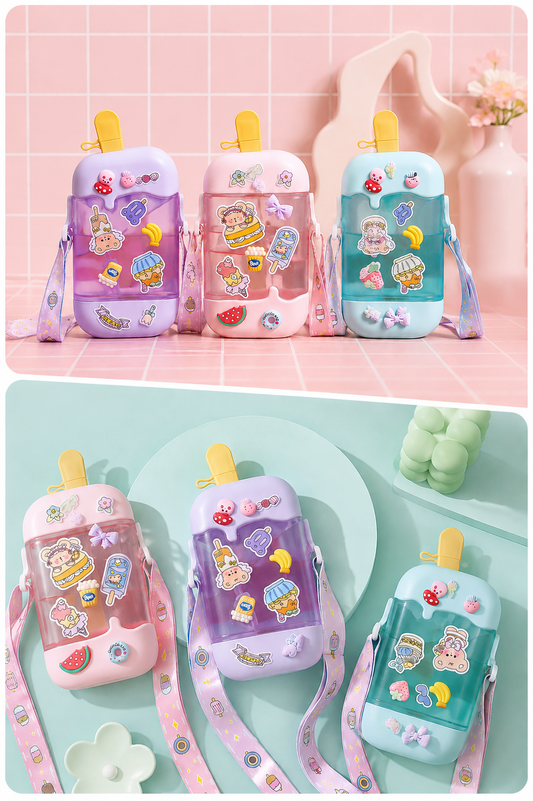 Cute Ice Cream Plastic Bottles With Straw