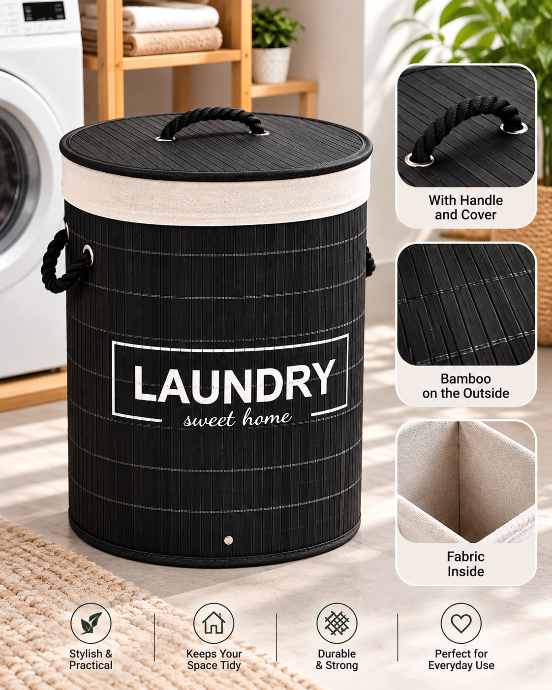 Laundry Basket Bamboo Round