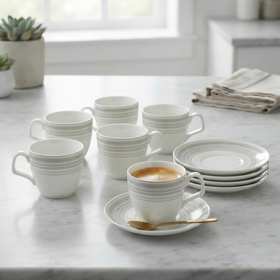 6PCS Coffee Cups with Plates - Stripes