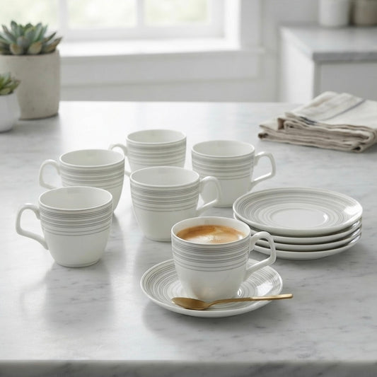 6PCS Coffee Cups with Plates - Stripes