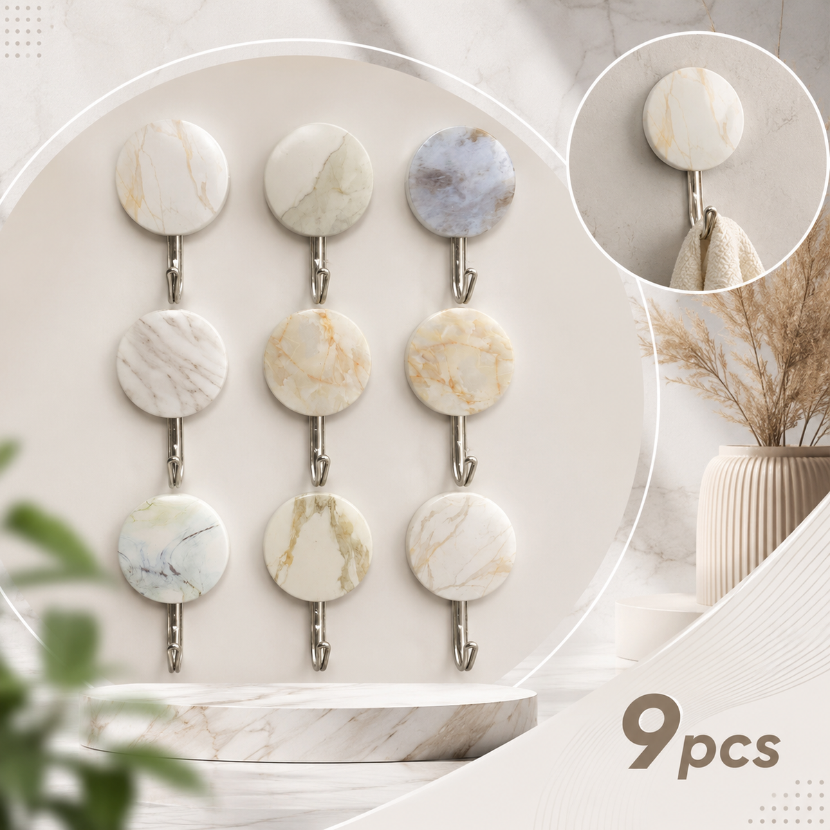 9PCS Wall Mounted Hooks