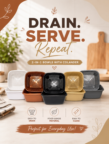 Square Kitchen Bowl with Colander