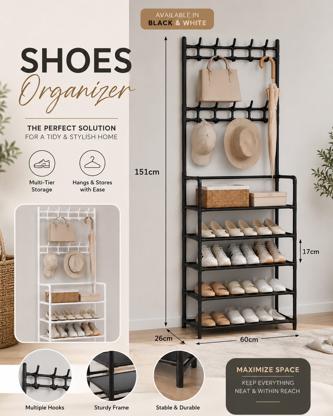 5 Layers Shoe Organizer with Hook