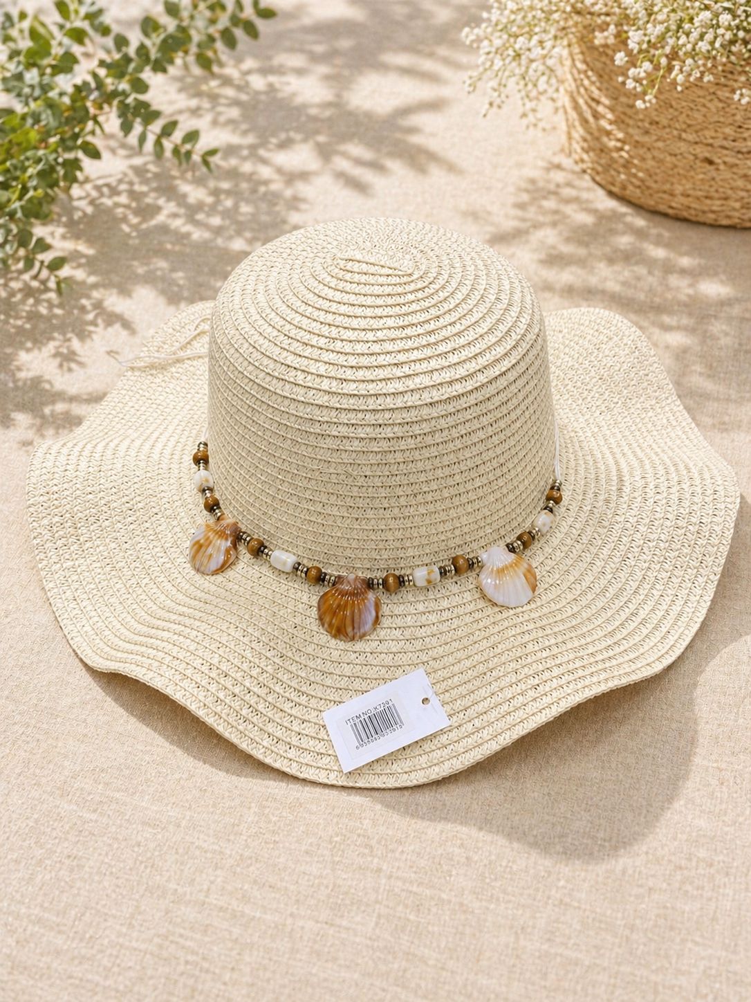 Straw Beach Hat With Shells