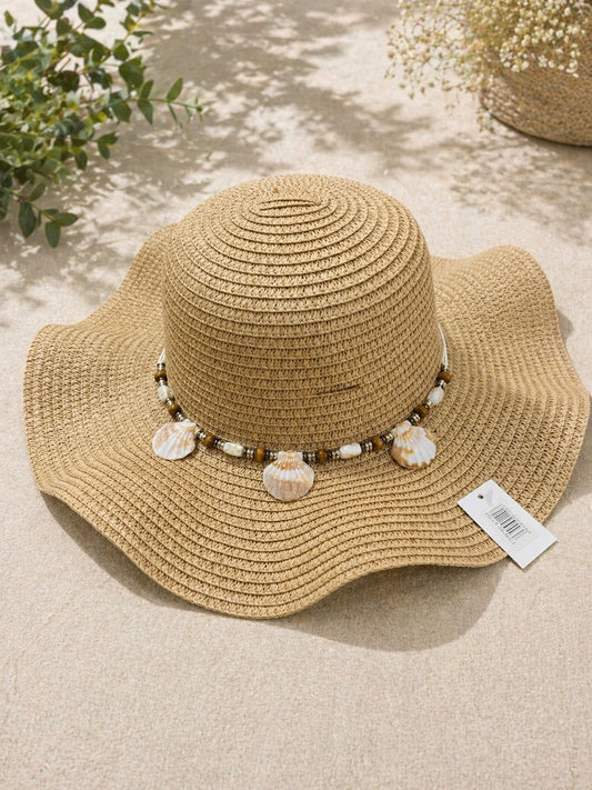Straw Beach Hat With Shells