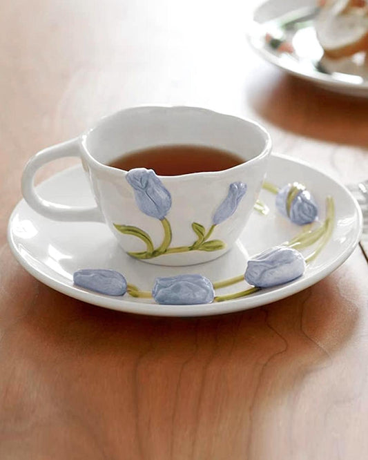 3D Tulip Ceramic Mug & Saucer Set 260ml