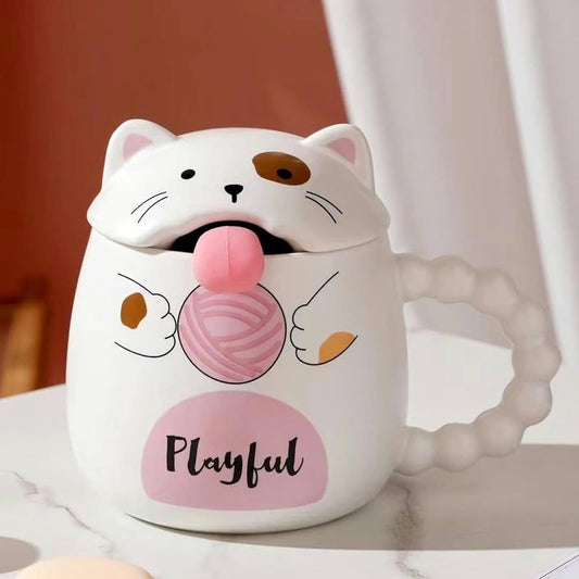 Cat ceramic mug with a lid