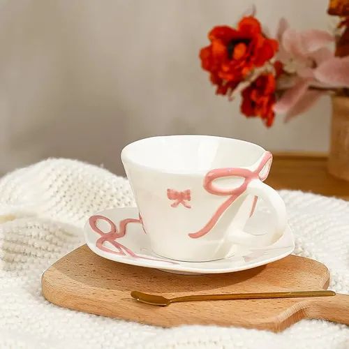 Ceramic "Little Bows" mug and saucer set