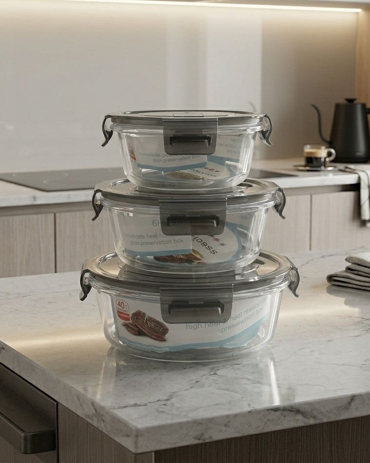 3PCS Circular Glass Containers