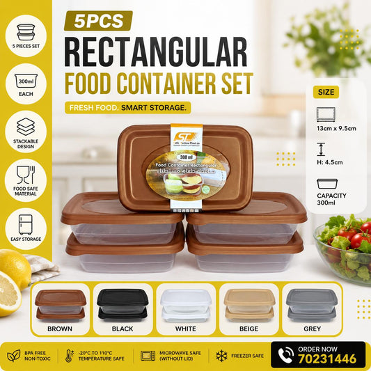 5-Piece Rectangular Food Container Set