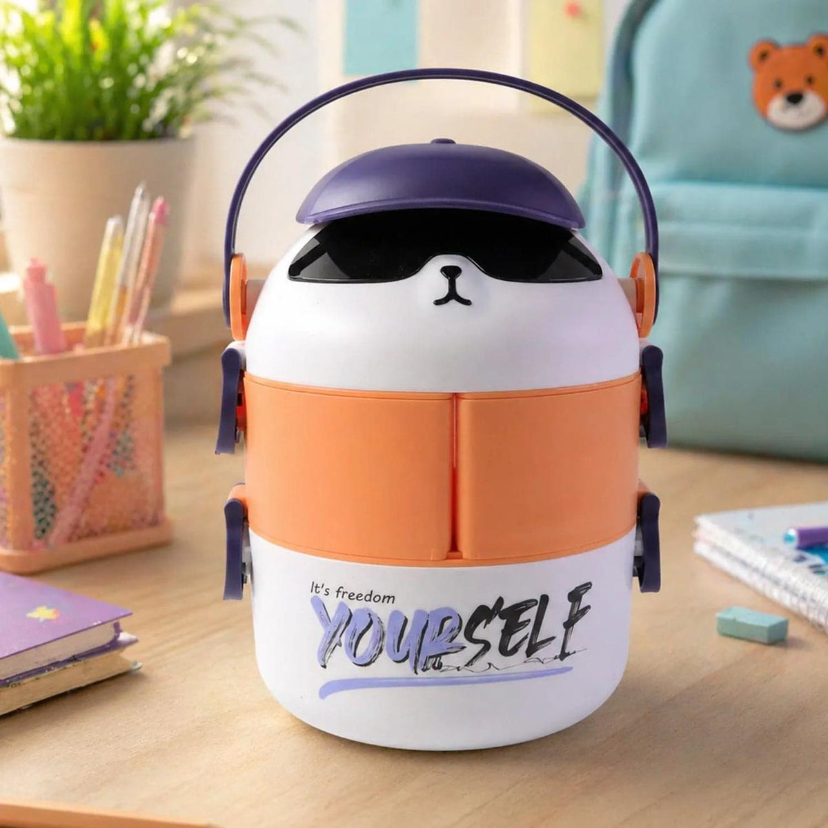 Cartoon Double Layer Lunch Box with Handle for Kids