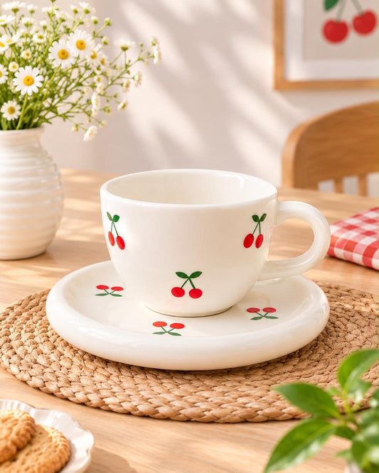 Porcelain Mug With Plate - Cherry