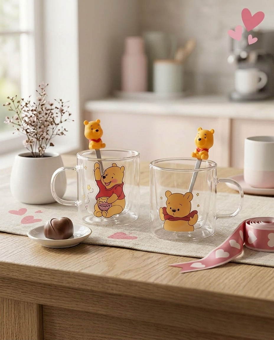 2PCS Glass Mugs Set - Winnie The Pooh