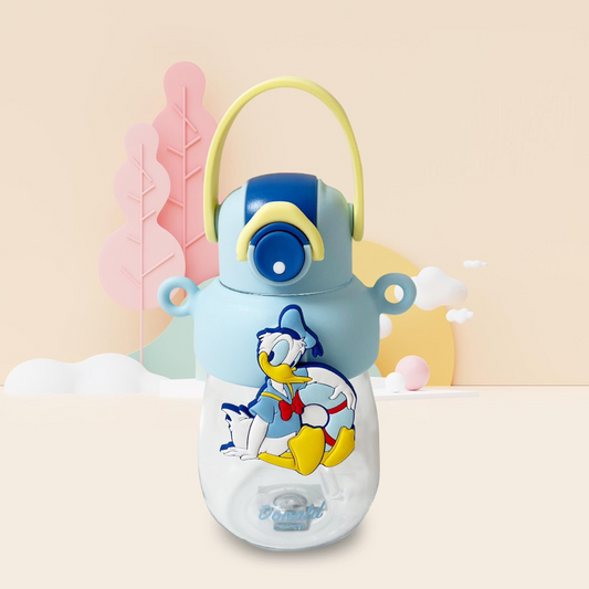 Clear children's water bottle featuring a 3D Donald Duck figure