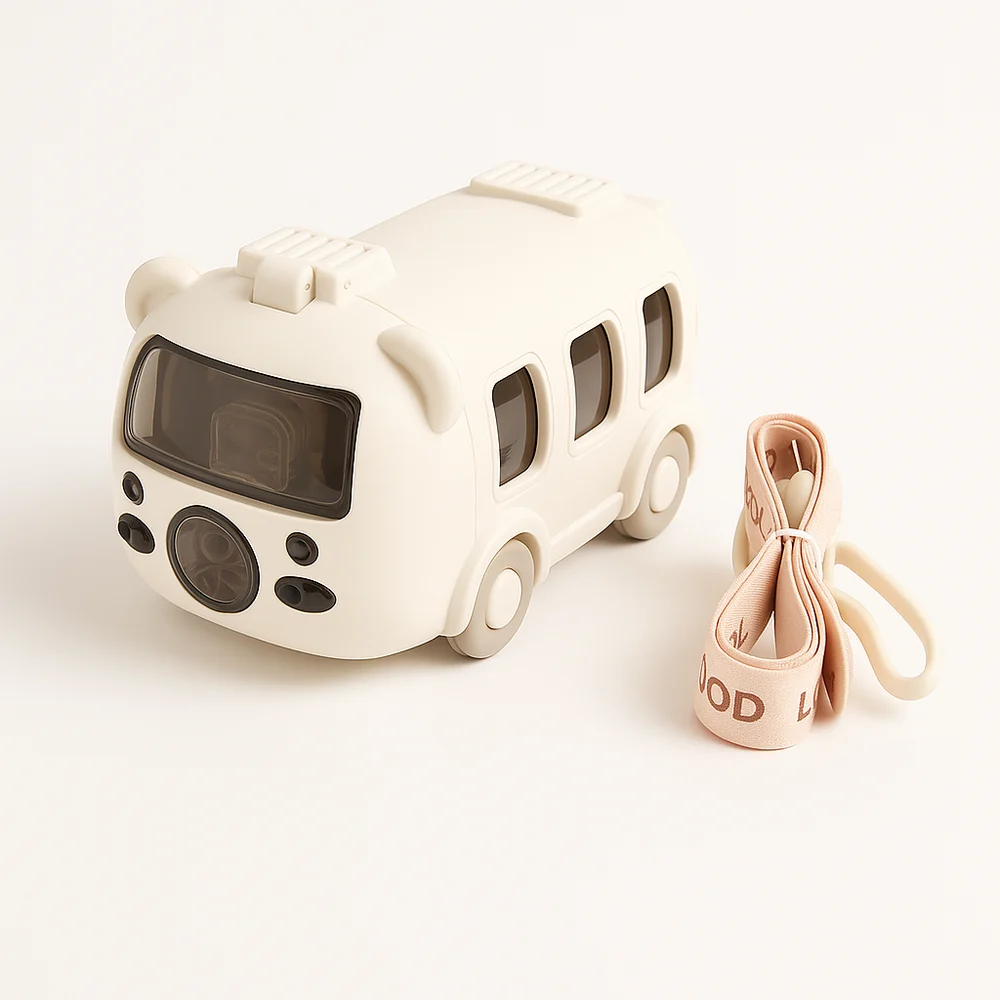 Bus Shaped Water Bottle with Moving Wheels