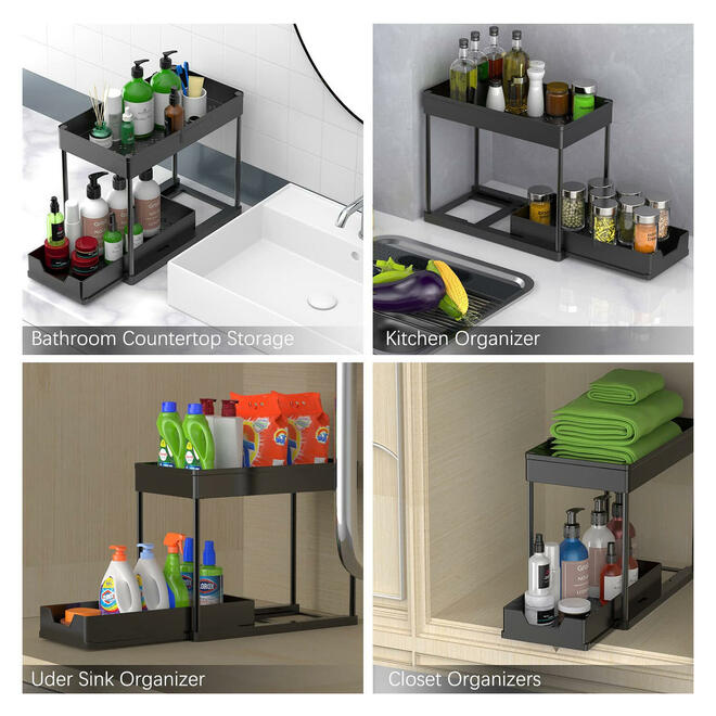 2-Tier Under Pull Out Sink Organizer with Hooks & Cups