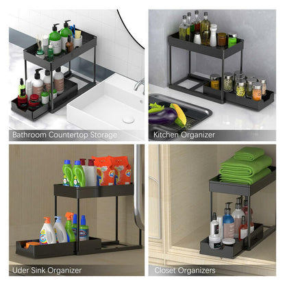 2-Tier Under Pull Out Sink Organizer with Hooks & Cups